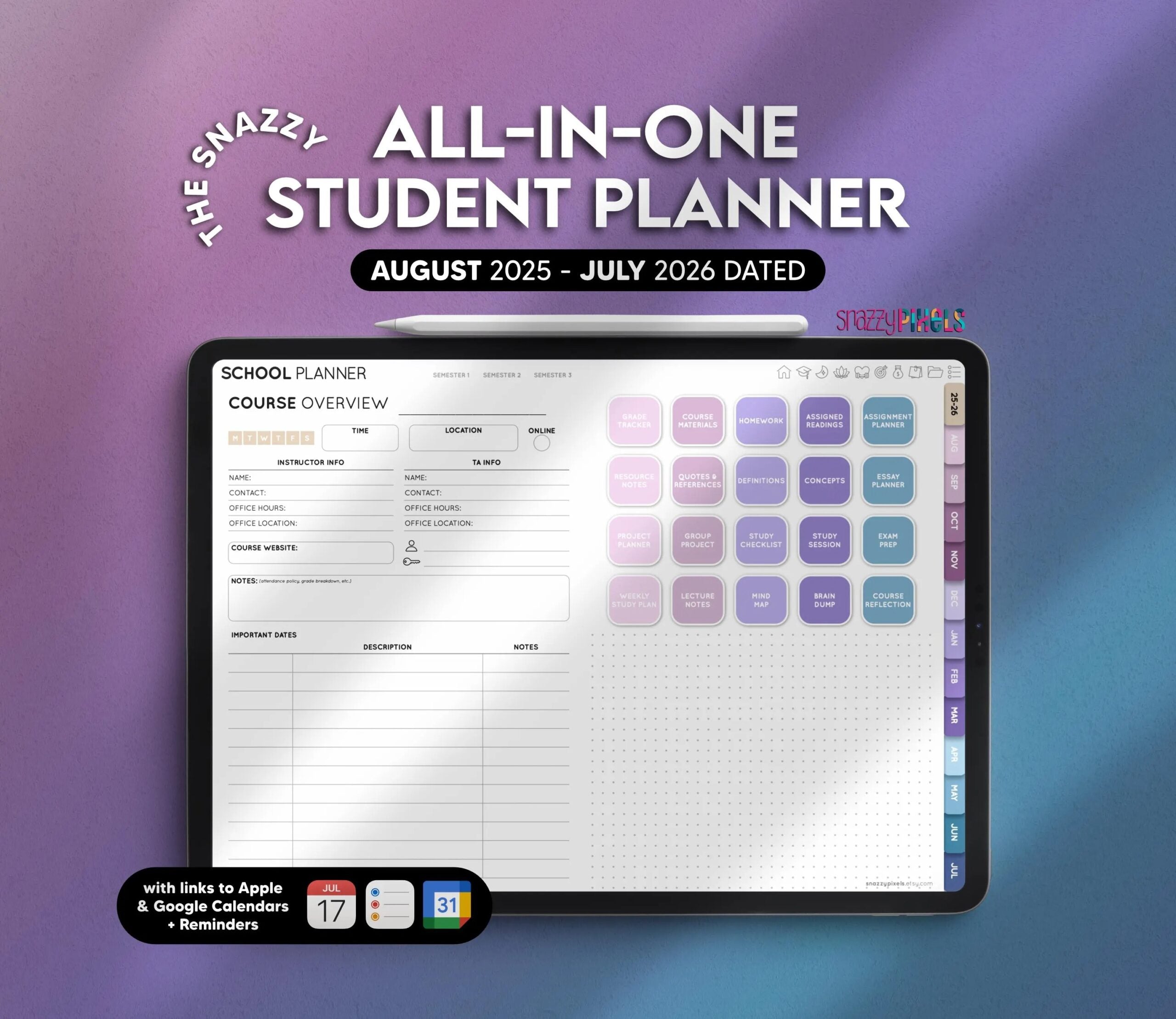 Agenda digitale per studenti ALL-IN-ONE (Cool), Agenda accademica 2025-2026, Agenda universitaria digitale, Goodnotes